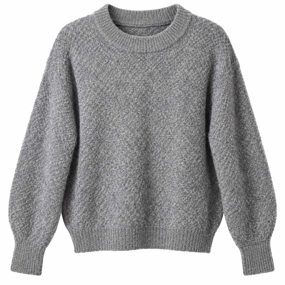 QUINCE Baby Alpaca/Wool Blend Diamond Stitch Crew Neck Sweater Sz M Dk Grey Luxe